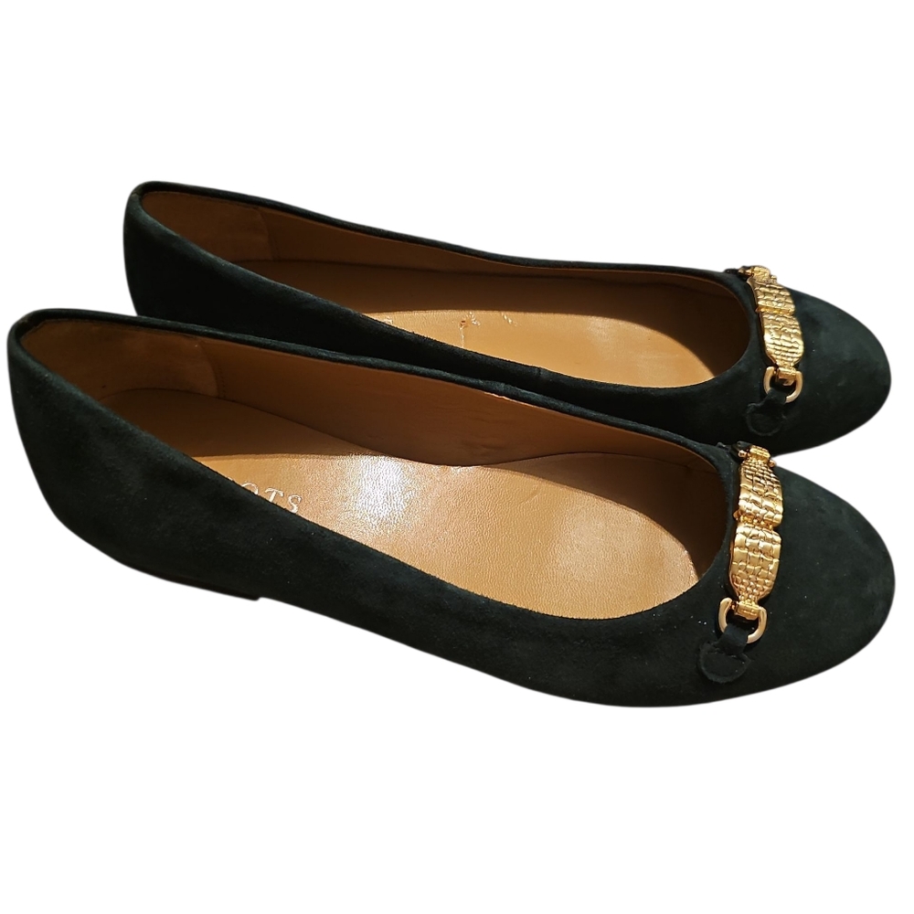 Talbots Evergreen Candice 2 Suede Shoes Flats Sz 7 Gold Detail SH380 - Picture 1 of 6